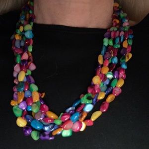 Multi-colored Freshwater Pearl 6 Strand Necklace